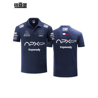 เสื้อโปโลผู้ชายแขนสั้นคอปกลายรถแข่ง F1 สำหรับผู้ชายในช่วงฤดูร้อน