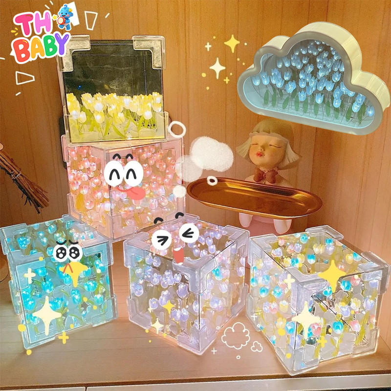 TH BABY โคมไฟแก้วทิวลิป LED ไฟกลางคืน โคมไฟตกแต่ง โคมไฟห้องนอน DIY ของขวัญวันเกิด โคมไฟตั้งโต๊ะ แสงกลางคืน