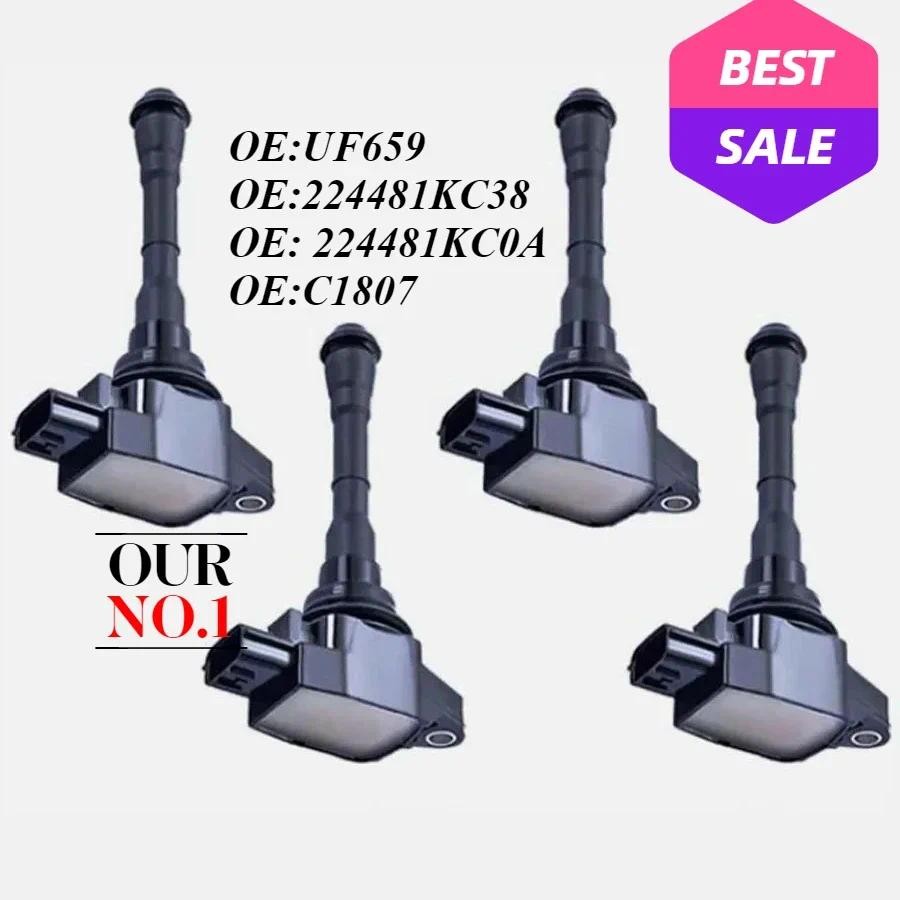 224481KC0A C1807 คุณภาพคอยล์จุดระเบิด 4 ชิ้นสําหรับ 2011-2017 Nissan Juke/ Sentra 1.6L L4 UF659  224