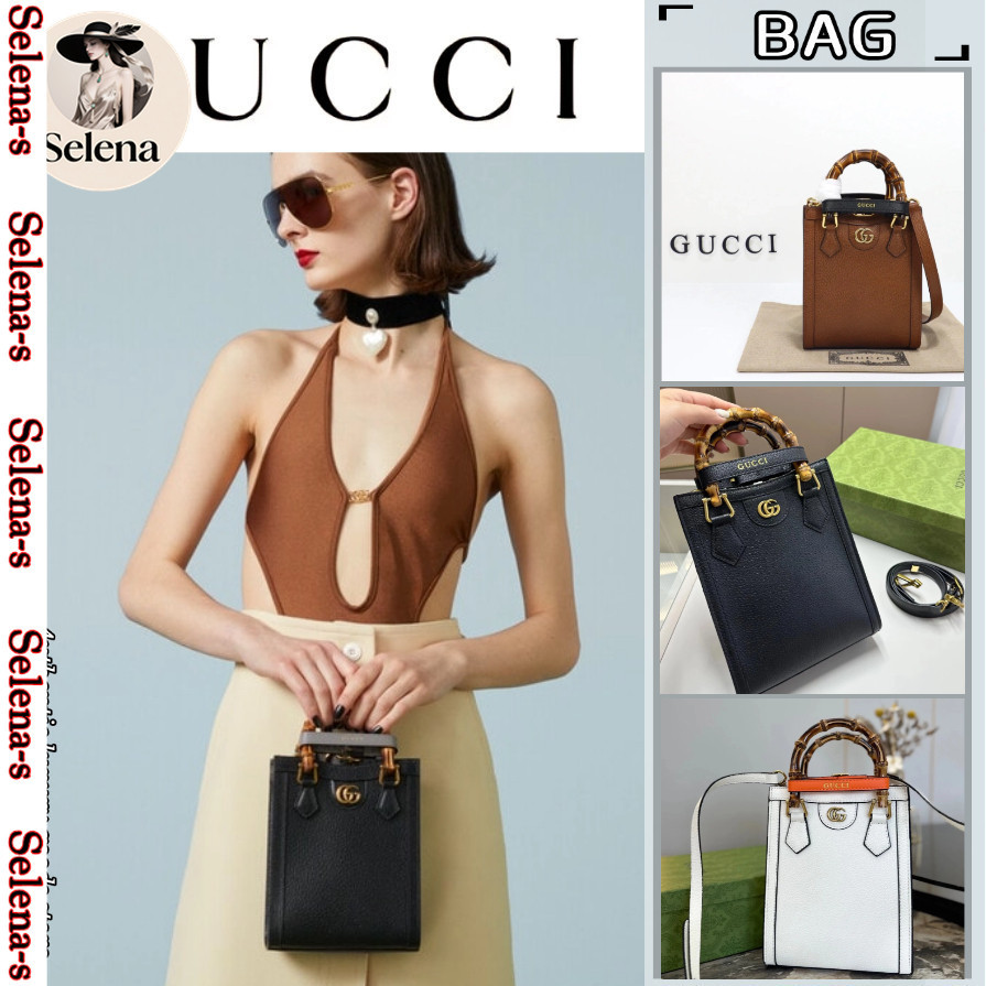 👜Gucci Gucci Diana Bamboo Mini Tote Bag/กระเป๋าผู้หญิง/กระเป๋าสะพายข้าง/กระเป๋าสะพายไหล่/รุ่นล่าสุด