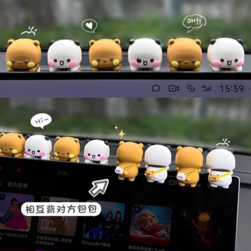 2ชิ้น บูบู และ ยี่เออร์ รูปของเล่นการ์ตูนแพนด้าหมีตุ๊กตาสําหรับโทรศัพท์มือถือหน้าจอแสดงผลตุ๊กตาแฟนตกแต่งของขวัญ