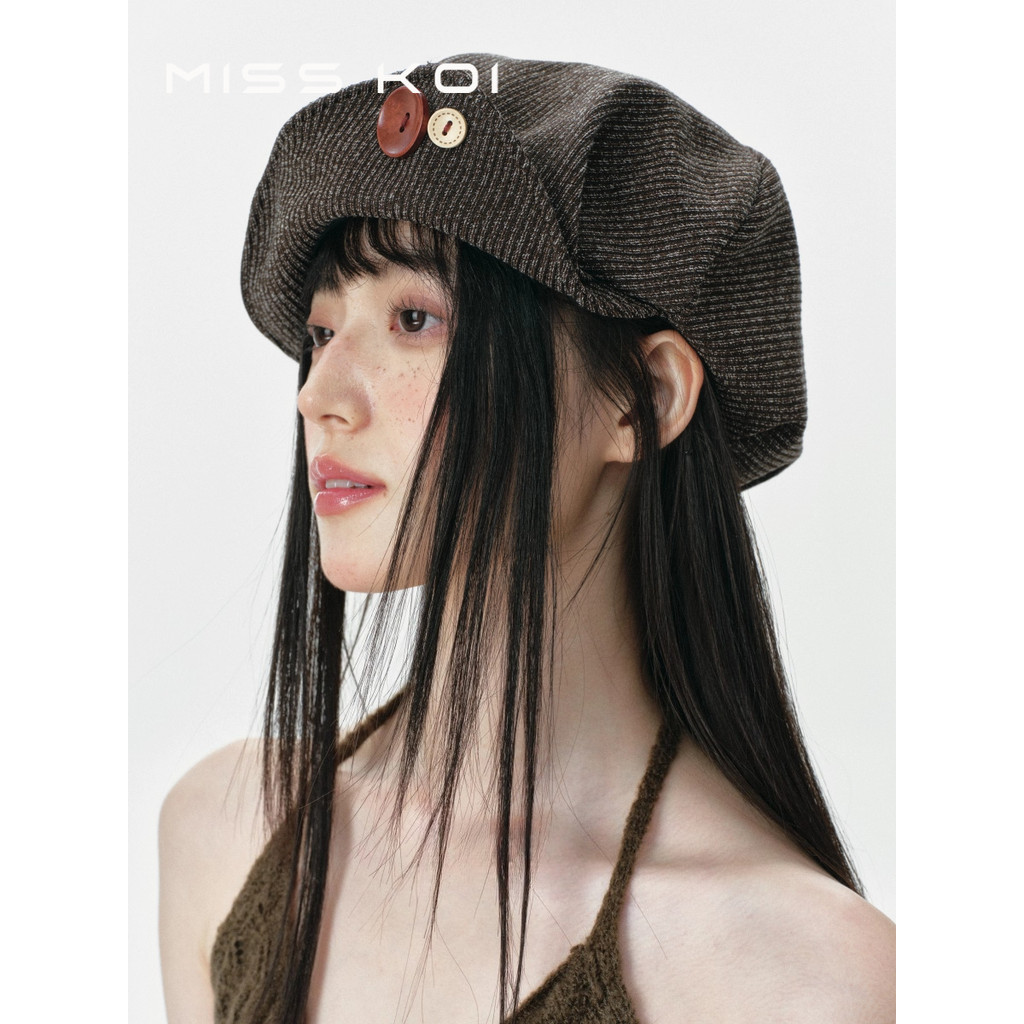 MISSKOI Retro ลายปุ่มจิตรกรหมวกหญิงฤดูใบไม้ผลิฤดูใบไม้ร่วงเกาหลีรุ่นญี่ปุ่น All-Match Beret Face-Face ขนาดเล็ก Newsboy หมวก ins - รูปที่ 2