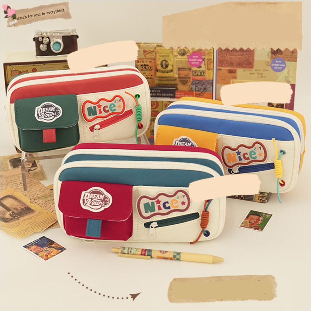 คุณภาพสูง Retro-สไตล์ดินสอพรีเมี่ยมขนาดใหญ่-ความจุดินสอผ้า Spacious Back-To-School Supplies สําหรับนักเรียนสํานักงานอุปกรณ์ศิลปะ