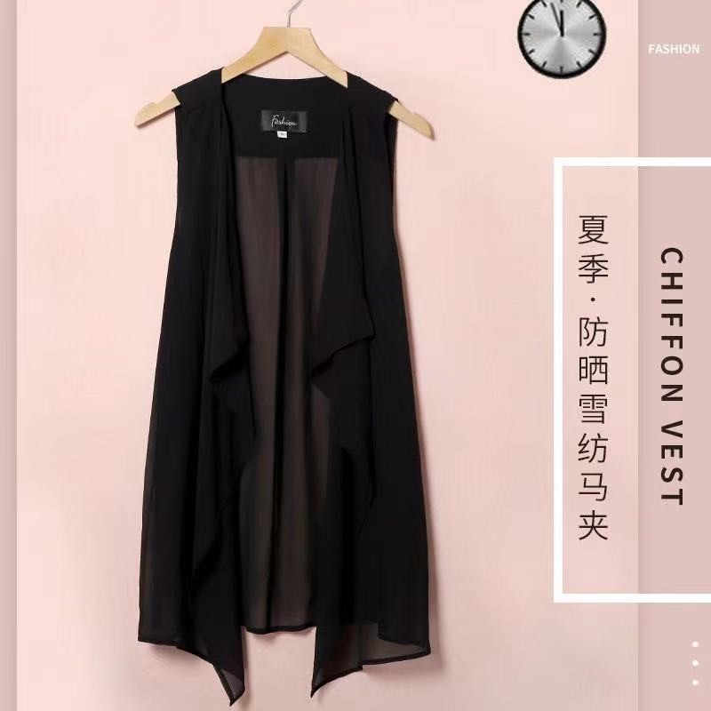 ในเมืองความงามเสื้อกั๊กผู้หญิงเสื้อกั๊กแขนกุดชีฟอง 真人马甲女背心短袖连衣裙女秋冬新款开衫宽松透气外套夏820Z