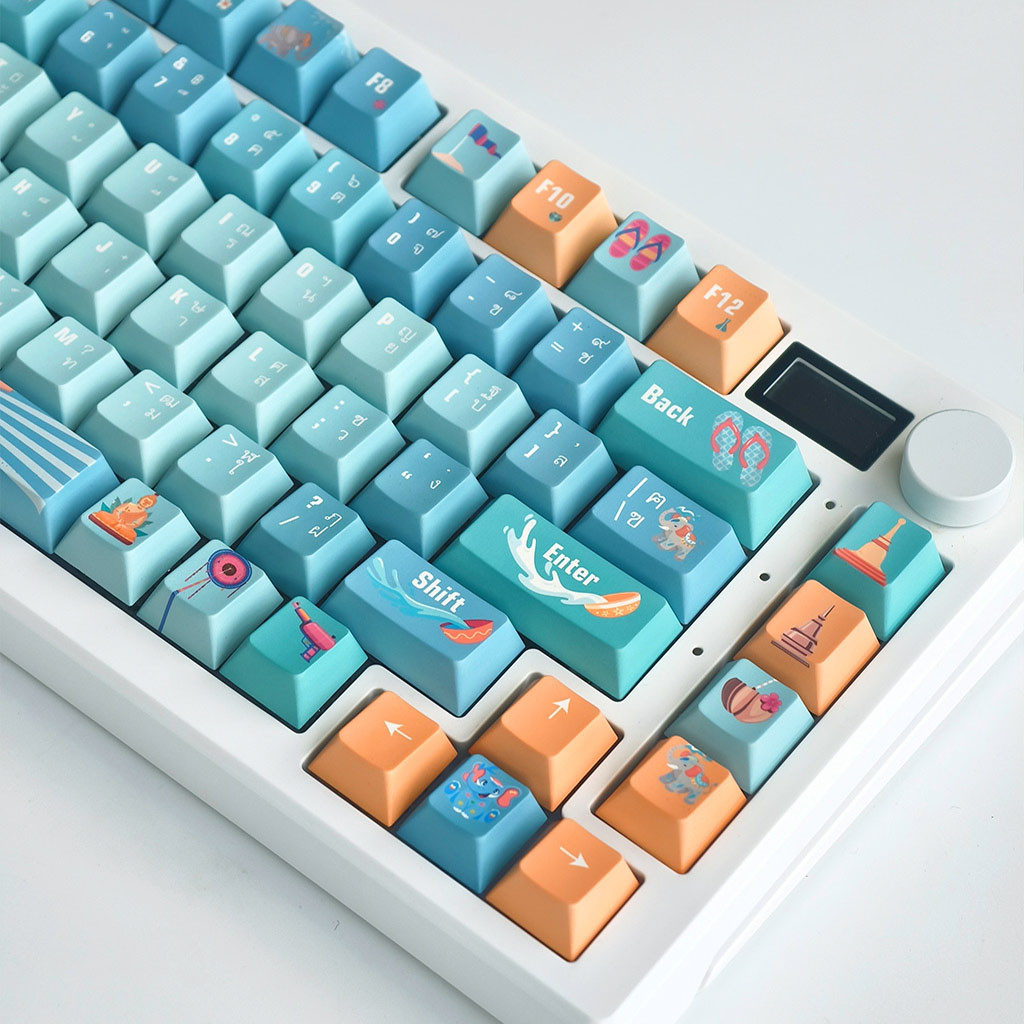 เทศกาลสงกรานต์ Keycaps โปรไฟล์เชอร์รี่ 136 คีย์ PBT Dye Sublimation Wooting Aula F75 Mechanical Keycaps Creative Blue Thailand Keycaps