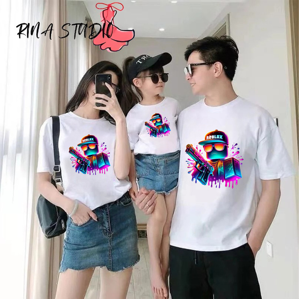 เสื้อยืด RINA STUDIO Roblox Family พิมพ์ลายน่ารักเท่ ผ้าฝ้าย 100%