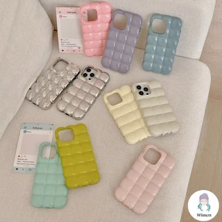 แฟชั่น 3D Lattice Electroplate Dopamine เคส Iphone เข้ากันได้กับ iPhone 17 16 15 14 Pro Max 11 13 Pro Max 12 Pro Max บล็อกรูปร่างสีทึบนุ่ม TPU ฝาหลังโทรศัพท์มือถือ