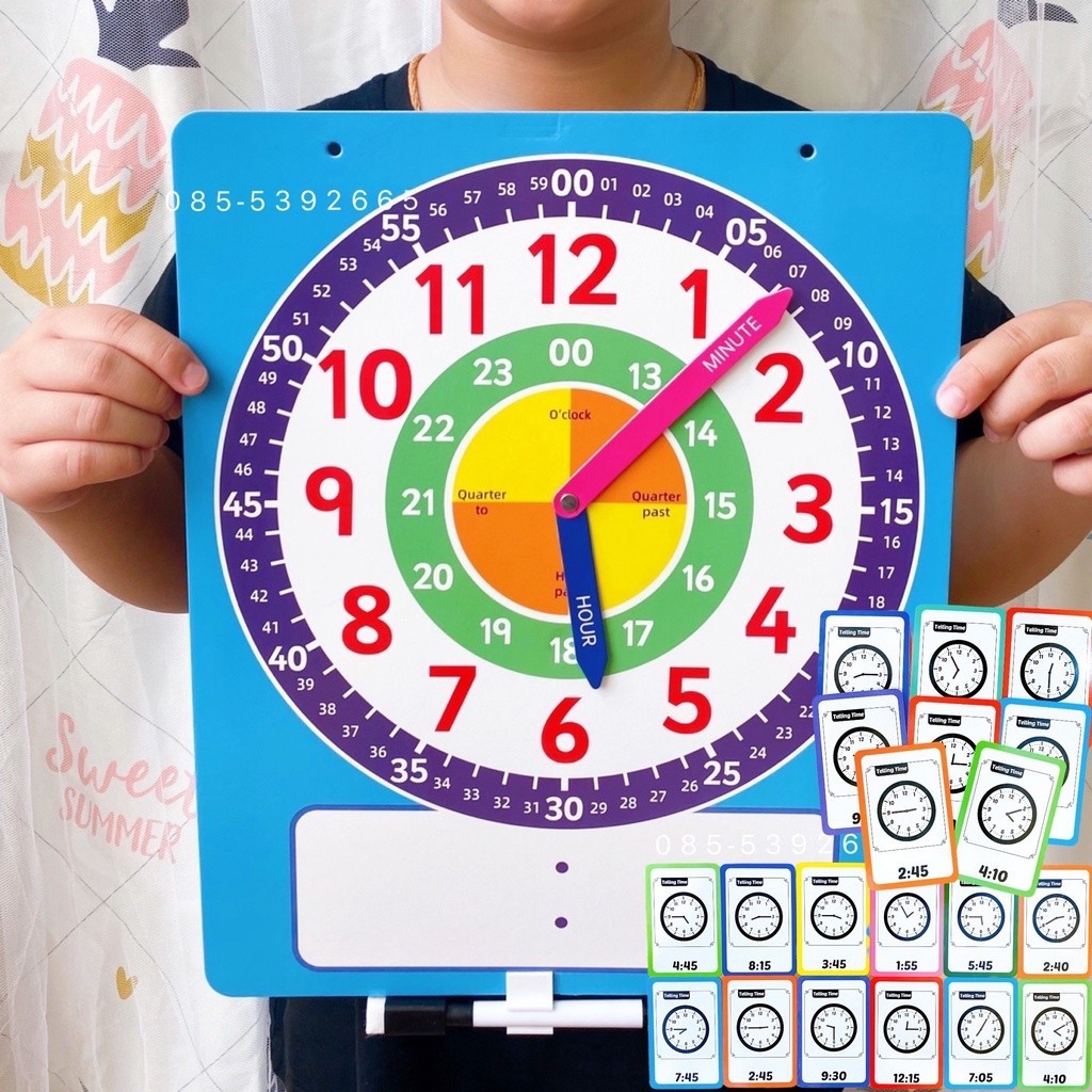 กระดานนาฬิกา + การ์ดสอนเวลา 70 โจทย์ Telling Time สอนเวลา