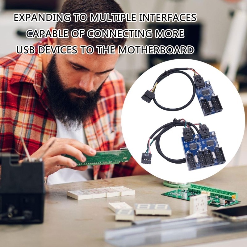 BTM 9Pin USB Header Extension Hub สําหรับเมนบอร์ด 9Pin USB Splitter ขยายการเชื่อมต่อและจัดระเบียบสาย