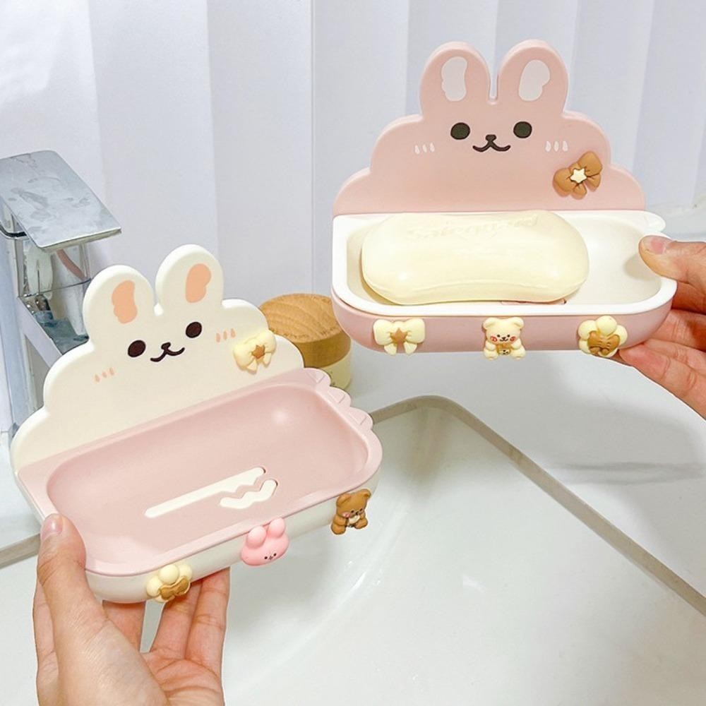 WELLNESSSPOT กล่องสบู่ติดผนังกระต่ายการ์ตูนพร้อมชั้นวางสบู่ฟรีหมัดไม่มีการเจาะแบริ่งที่แข็งแกร่งติดตั้งง่ายที่ใส่จานสบู่อุปกรณ์ห้องน้ํา - รูปที่ 3