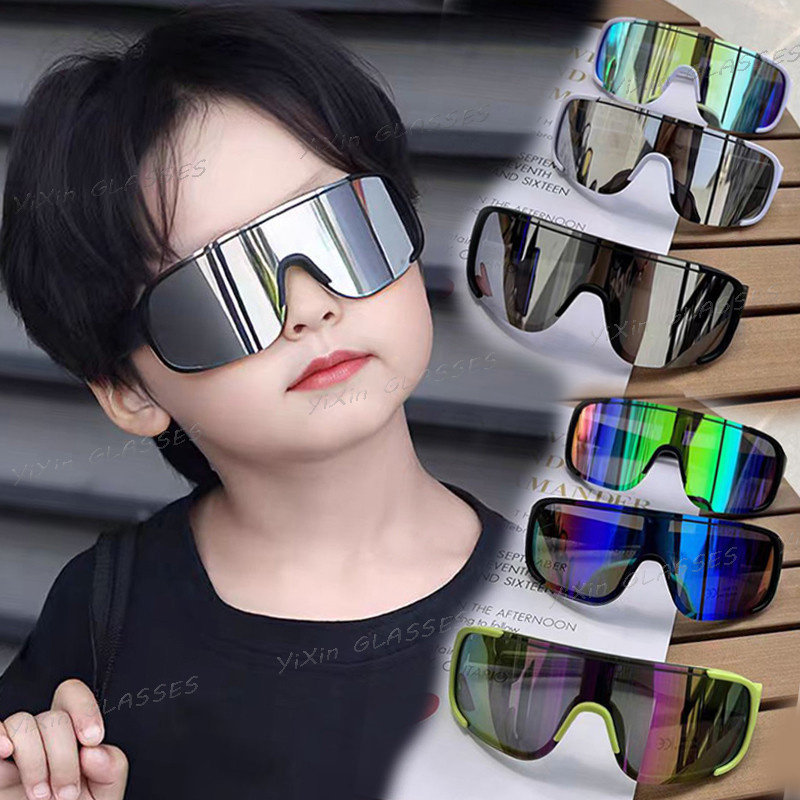 ป้องกันรังสียูวีขี่แว่นกันแดดเด็กสําหรับหนุ่มๆสาวๆบิ๊กสแควร์กรอบ กันลม ดวงอาทิตย์แว่นตาขี่จักรยานกลางแจ้งแว่นตาแว่นตาสําหรับเด็ก3-12ปี