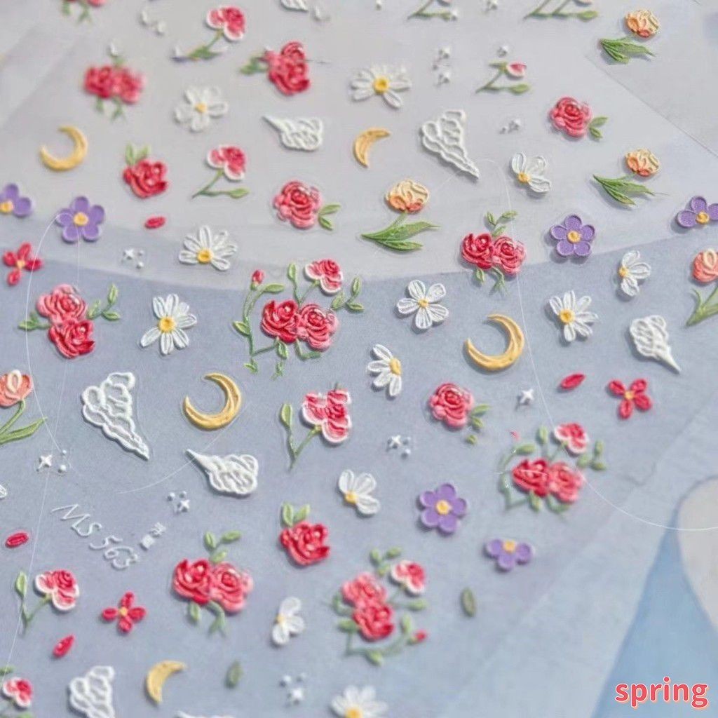 ✨ โรสสติ๊กเกอร์ติดเล็บ Monet สวนดอกไม้ฤดูใบไม้ผลิภาพวาดสีน้ำมันดอกไม้เล็กๆบรรเทาเล็บสติ๊กเกอร์ 5d นูน 2024 ตกแต่งเล็บแต่งเล็บอุปกรณ์เล็บ (ฤดูใบไม้ผลิ)