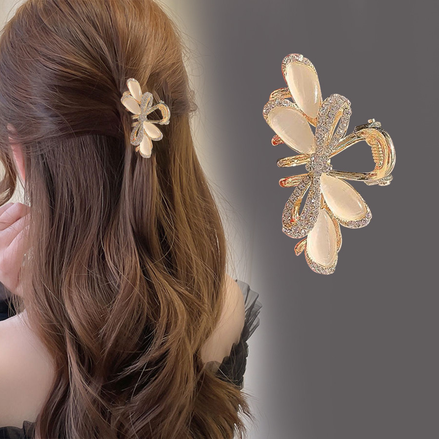 โบว์โอปอล Rhinestone ระดับไฮเอนด์ประณีตผมครึ่งผูกผมอารมณ์ Elegant G