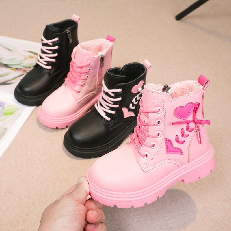 สาวรองเท้าหนังเด็กแฟชั่นรองเท้ายาง Cool Soft Sole สีชมพูรักซิปด้านข้างเด็กเจ้าหญิงรองเท้ารอบ toe 2024 ใหม่