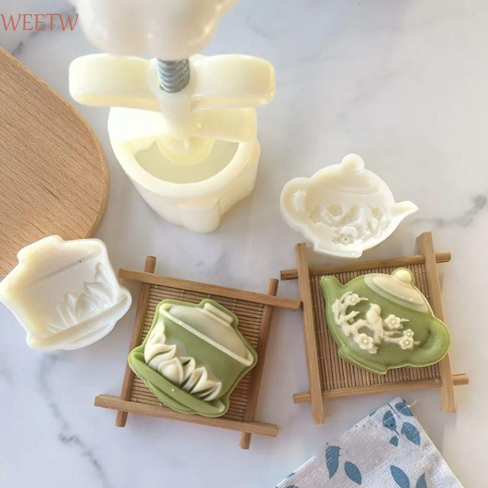 Weekw แม่พิมพ์ขนมไหว้พระจันทร์, 75g พลาสติกมือกด Mould, Gadgets ครัวกาน้ําชารูปร่างกระต่ายแสตมป์ 3D รูปแบบ Pastry Mold เค้กคุกกี้