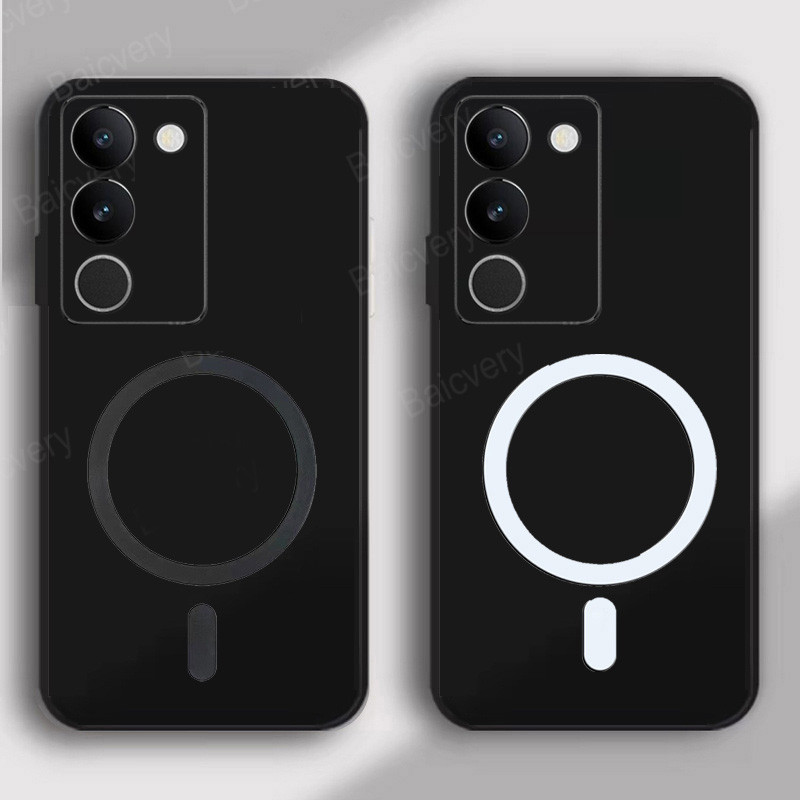 เคสโทรศัพท์ VIVO V29 5G V2250 ฝาครอบป้องกันสีดําด้านพร้อมสติกเกอร์ชาร์จไร้สายแบบแม่เหล็ก