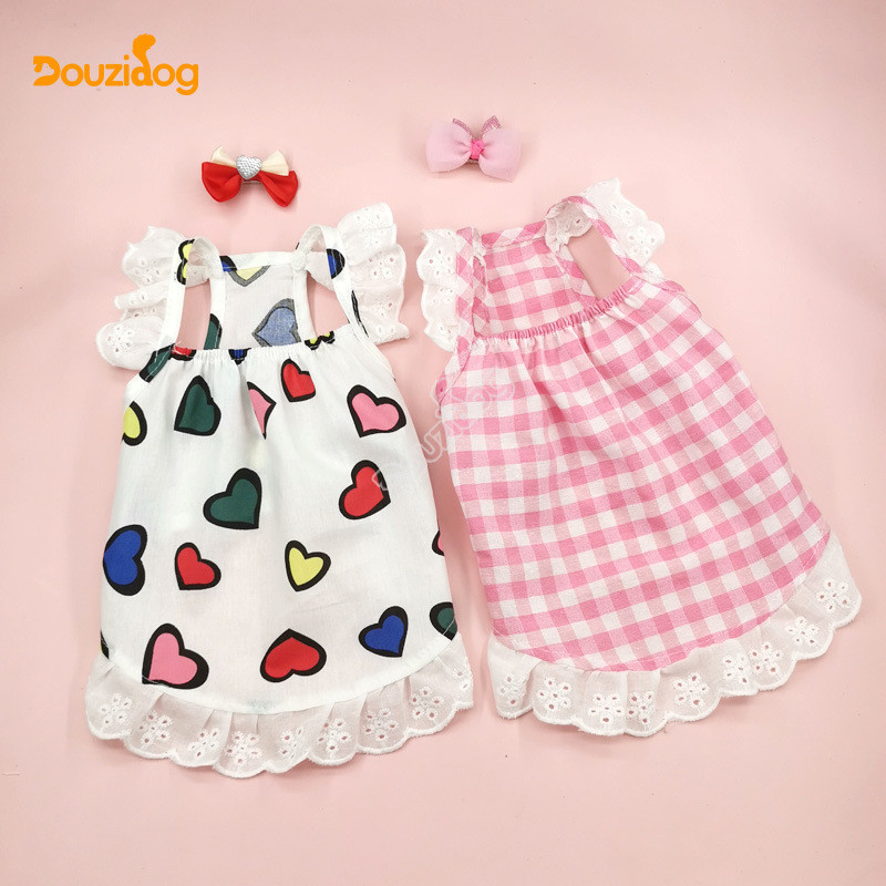 สุนัขขนาดเล็กขนาดเล็ก Bichon Pomeranian Teddy Yorkshire Poodle สัตว์เลี้ยงสุนัขฤดูร้อนเสื้อผ้าบาง Cat Love กระโปรงลูกไม้