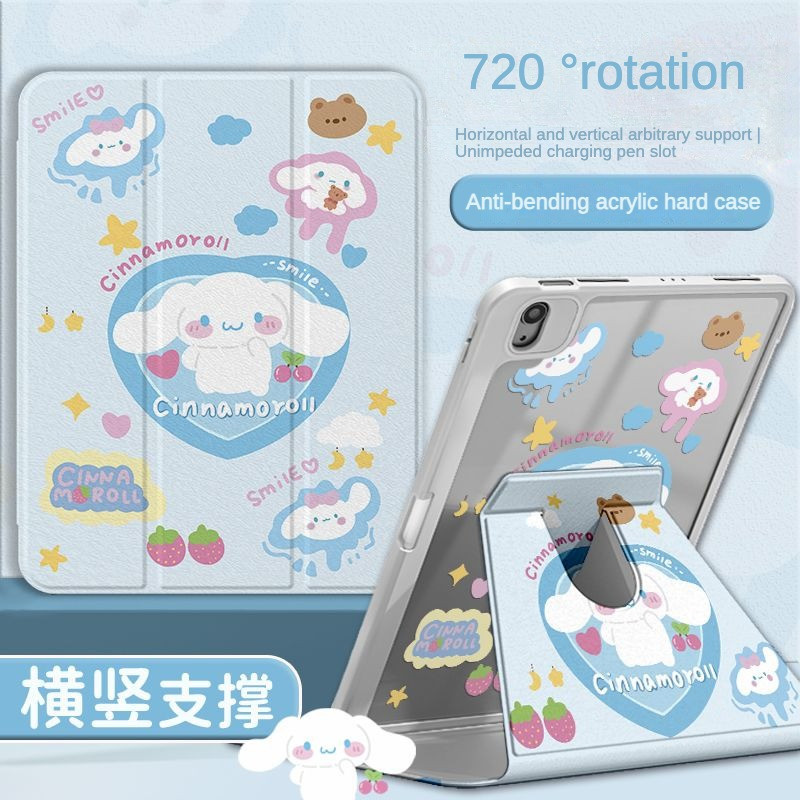 เคส Ipad 360 ° Rotationlove Flower Cinnamoroll Melody เหมาะสําหรับอะคริลิค iPad Air6 Gen7/8/9 10.2 Gen5/6 9.7 Air4 Air5 10.9 Pro11 Gen10 Triple พับ iPad Cover