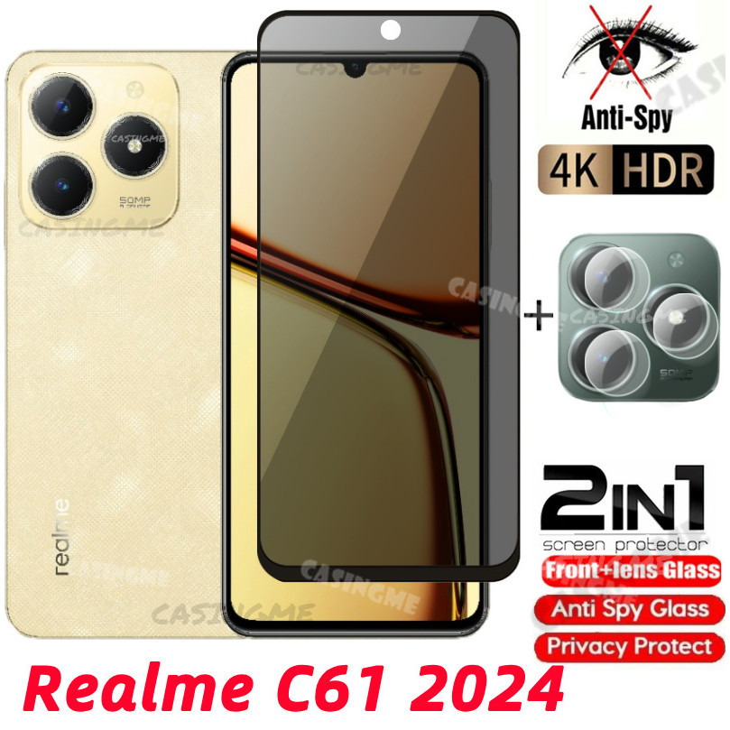 Realme C61 2024 Anti-Spyความเป็นส่วนตัวคลุมทั้งหมดกระจกนิรภัยป้องกันหน้าจอฟิล์มส่วนตัวฟิล์มสําหรับRe