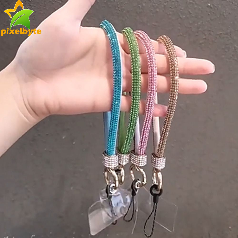 พิกเซลบายต์ เชือกเส้นเล็กโทรศัพท์ พลอยเทียม แวววาว,สายแขวนข้อมือสั้นสไตล์เพชรโทรศัพท์เชือก,แฟชั่นหรูหราเพชรเต็มมือถือมือถือโซ่โทรศัพท์มือถือโ
