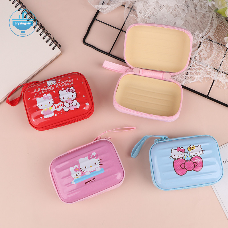 [trysingoin] Kawaii Sanrio Kitty กระเป๋าใส่เหรียญน่ารักการ์ตูนดีบุกแผ่นเงินเปลี่ยนกระเป๋ามินิกระเป๋าเก็บแบบพกพาสําหรับของขวัญเด็ก TH