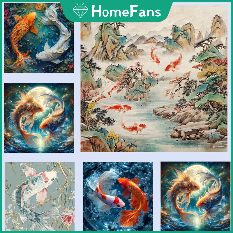 HFGolden Fish 5D DIY ชุดภาพวาดเพชร Cosmic Cross เพชรเย็บปักถักร้อยภาพวาด Rhinestone โมเสคเพชร Art Home Decor ภาพวาด