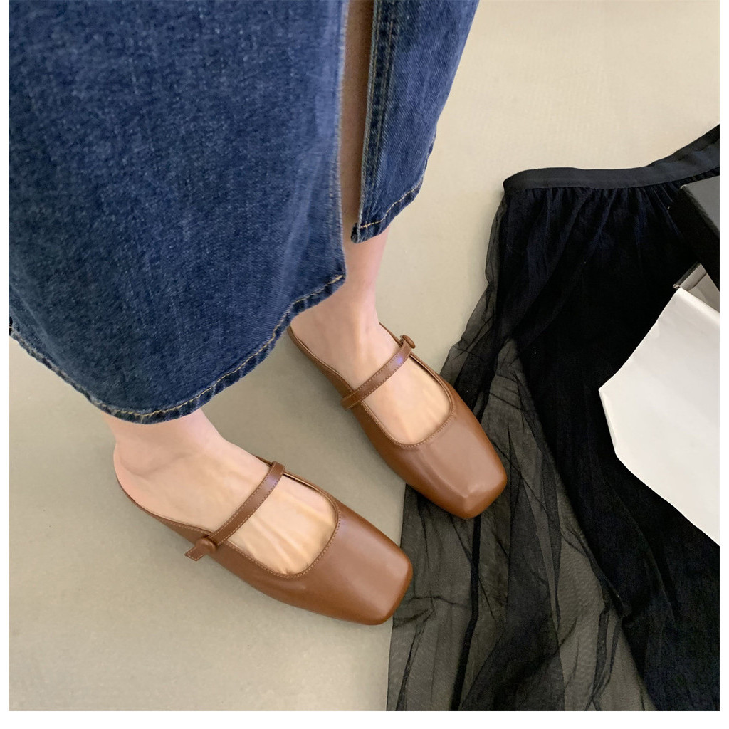 รองเท้าแตะแมรี่เจนส้นแบนสไตล์เกาหลี หนัง PU สไตล์ฝรั่งเศส - รูปที่ 6