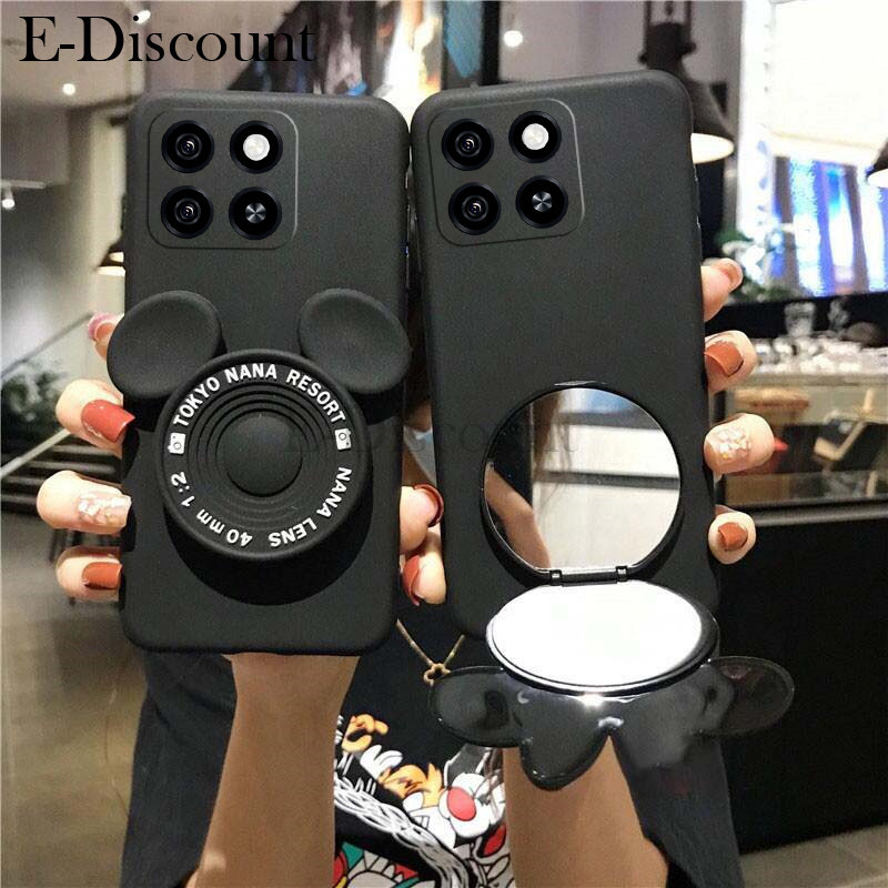 สําหรับ ZTE Blade A35 A55 เคสโทรศัพท์แฟชั่นการ์ตูน Mickey Mirror Stand Holder ซิลิโคนอ่อนนุ่มสําหรับ