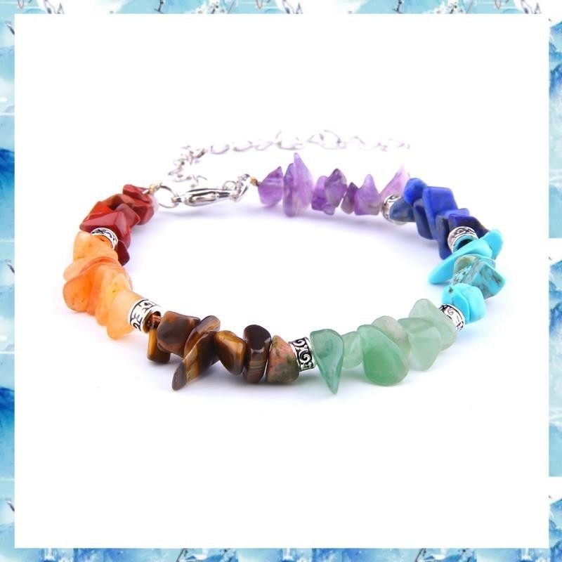 [ ] Reiki 7 Chakra Bracelets Healing Crystal Bracelet Chipped Gravel Bead Gifts for Women