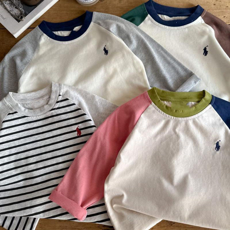 เสื้อยืดแขนยาวเด็กชายฤดูใบไม้ผลิฤดูใบไม้ร่วงแฟชั่นสไตล์ใหม่เวอร์ชั่นเกาหลีผ้าฝ้ายแท้คอกลมสีคมชัดการ์ตูนเย็บปักถักร้อยรูปแบบหล่อทั้งหมด-ma