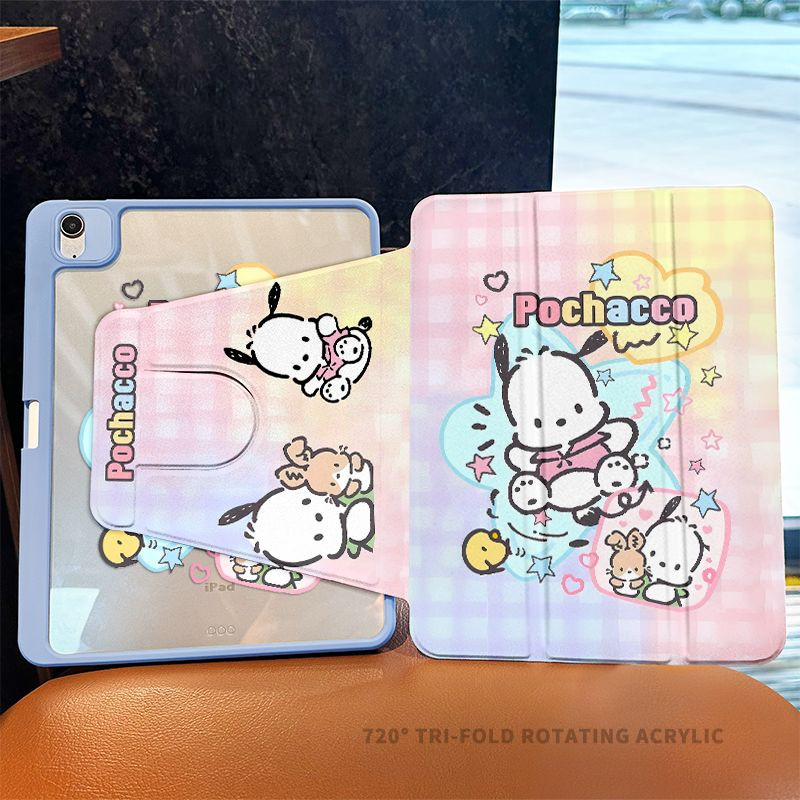 เคส Ipad 360 ° Rotationstars น่ารัก Pochacco เหมาะสําหรับอะคริลิค iPad Air6 Gen7/8/9 10.2 Gen5/6 9.7 Air4 Air5 10.9 Pro11 Gen10 Triple พับ iPad Cover