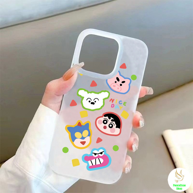 COD-ในไทย เคส เครยอนชินจัง น่ารัก อวตารวาดง่ายๆ สำหรับ iPhone 7 8 X 11 12 13 14 15 TPU โปร่งใส น้ำค้างแข็งเคส