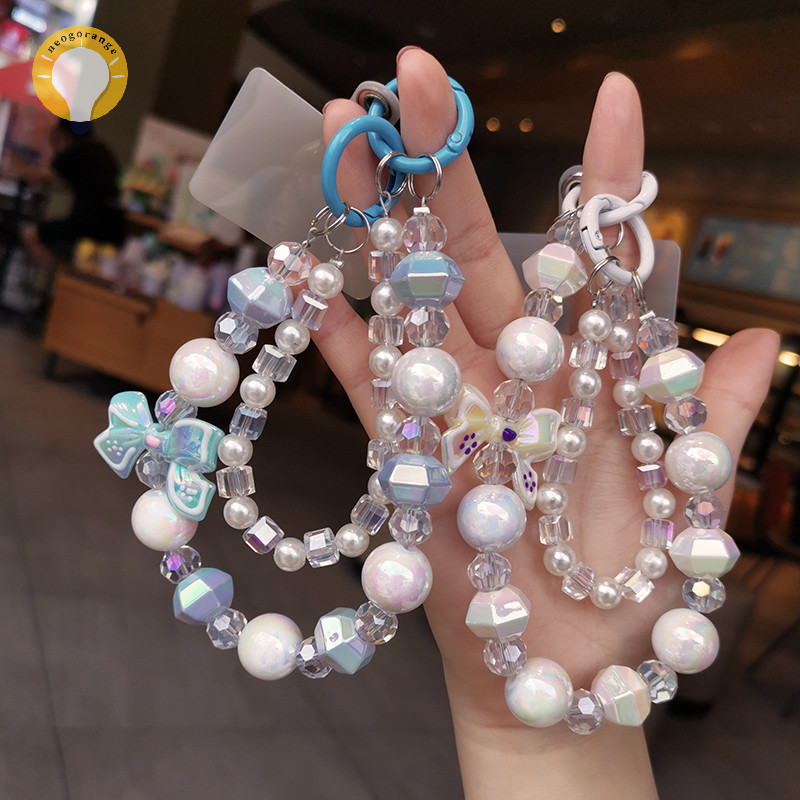 [neogrange] เชือกเส้นเล็กโทรศัพท์มือถือสไตล์สั้นสายรัดข้อมือโบว์โบว์สร้อยข้อมือลูกปัดแฮนด์เมดจี้เชือกเส้นเล็กป้องกันการสูญหายสายรัดข้อมือกว้าง TH