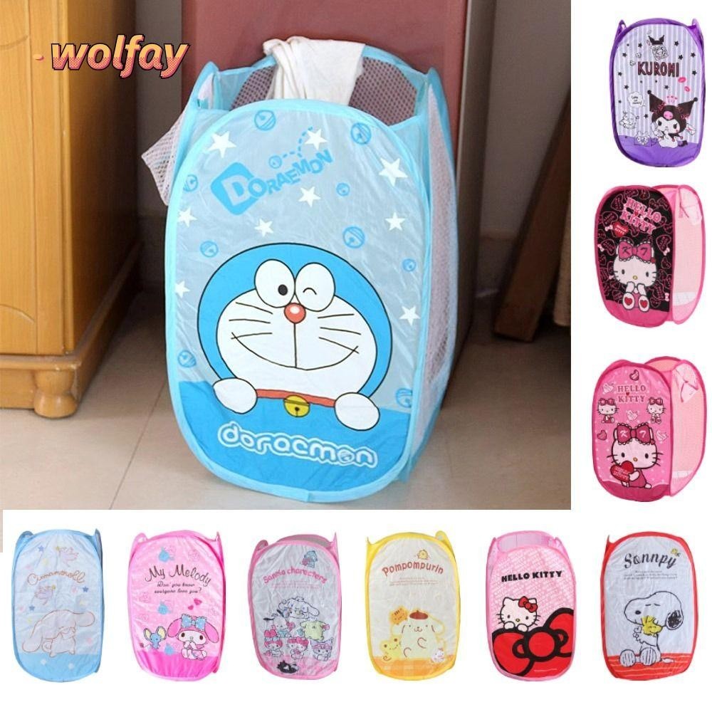 Wolfay ตะกร้าเสื้อผ้าสกปรกพับได้, Kuromi Melody Cinnamoroll กระเช้า Sanrio แบบพับได้, ถังขยะเดินทางความจุขนาดใหญ่น่ารักกล่องเก็บของเล่นในครัวเรือน