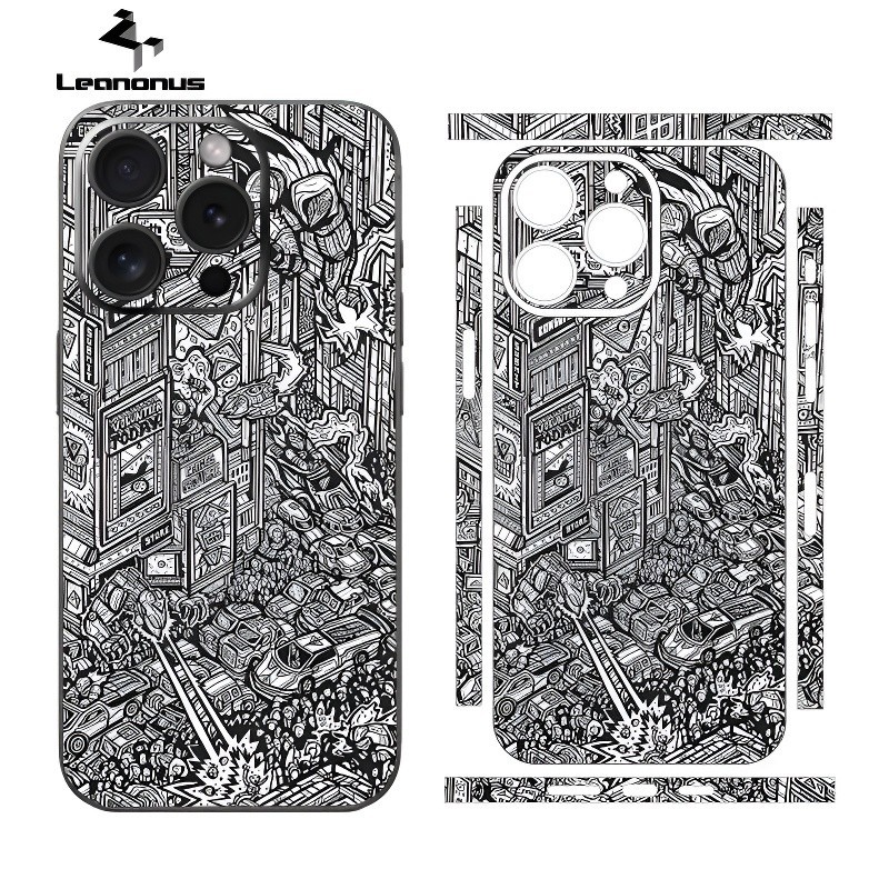 Monochrome Decal ผิวสําหรับ iPhone 15 Pro Max 14 13 12 11 16 17 Pro XS Max XR ป้องกันหน้าจอฟิล์ม 3M Wrap สติกเกอร์ด้านหลัง