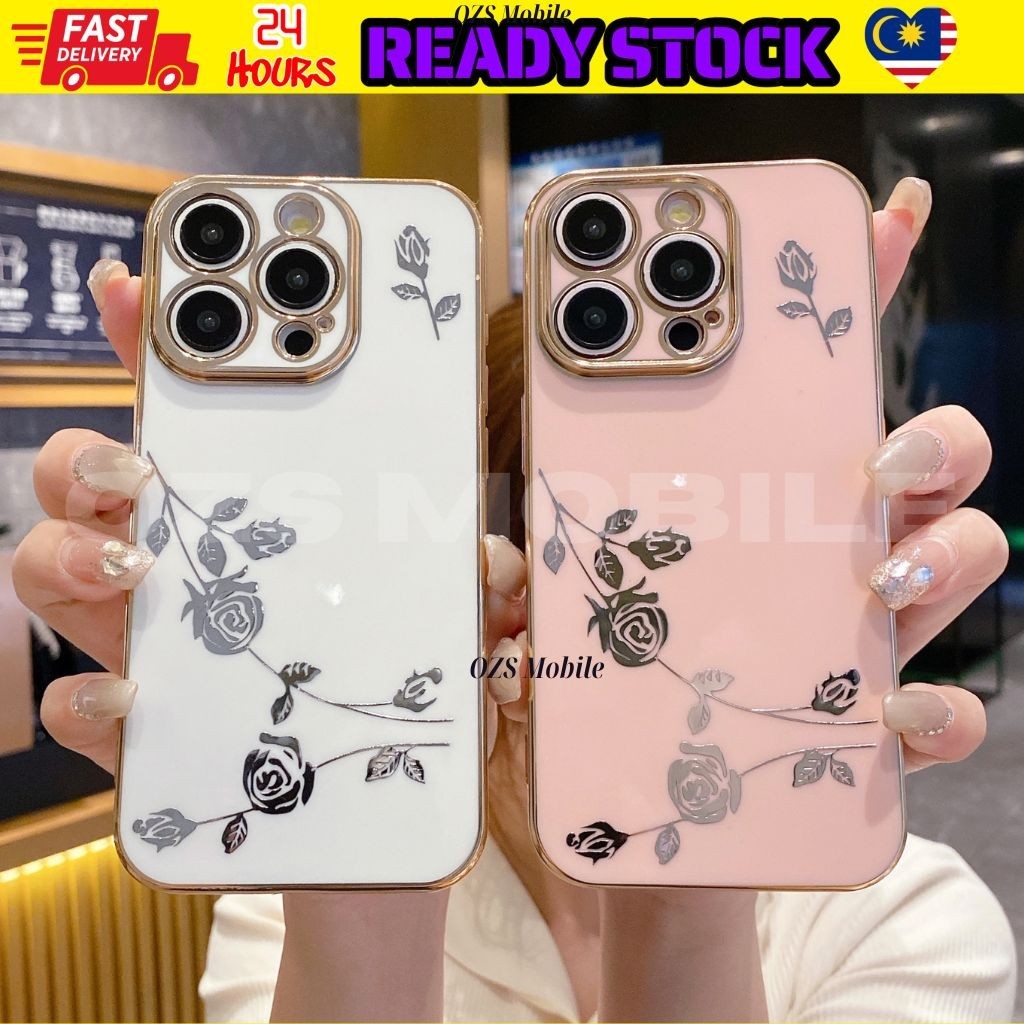 Vivo Y02s Y02T Y03 Y15s Y16 Y17s Y18 Y22s Y27 Y35 Y36 Y76 Y78 Y100 fon rose flower electroplated sof