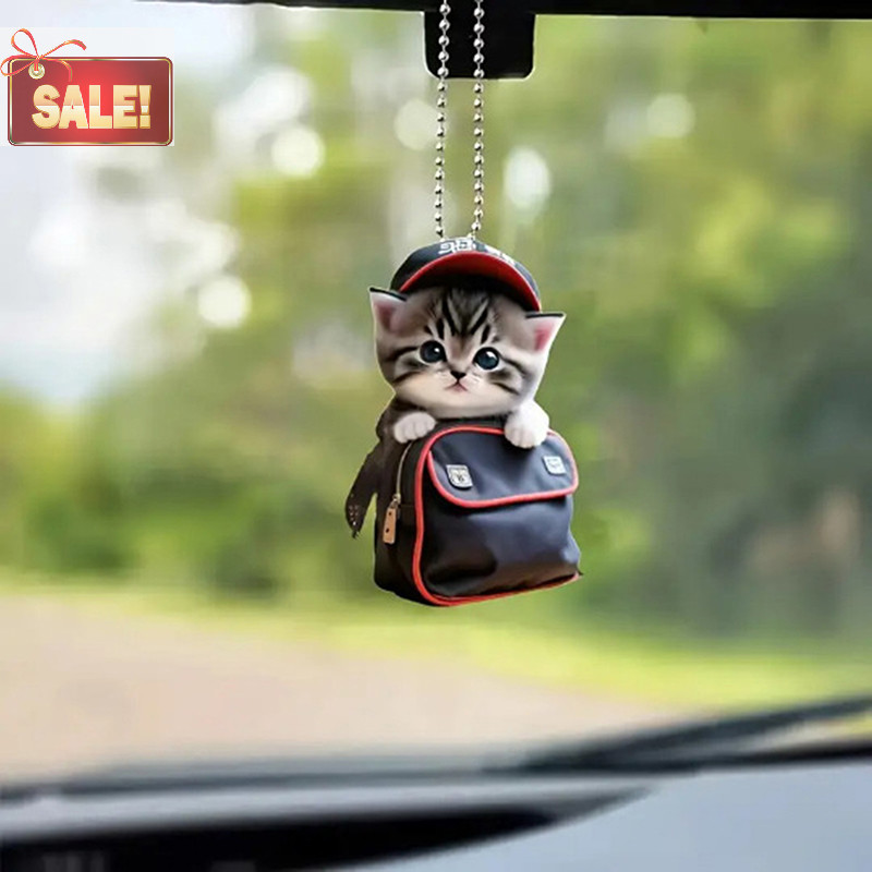 Bl รถแขวนจี้กระจกมองหลังตกแต่งกระเป๋าเป้สะพายหลัง Cat-Shaped 2D อะคริลิคแขวนเครื่องประดับตกแต่งภายในรถ Handmade Craft A