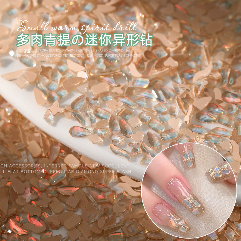 Nail Art สติ๊กเกอร์ติดเล็บตกแต่ง Mini Flat Bottom Rhinestones คริสตัลเพชรสีเขียว 50 ชิ้น