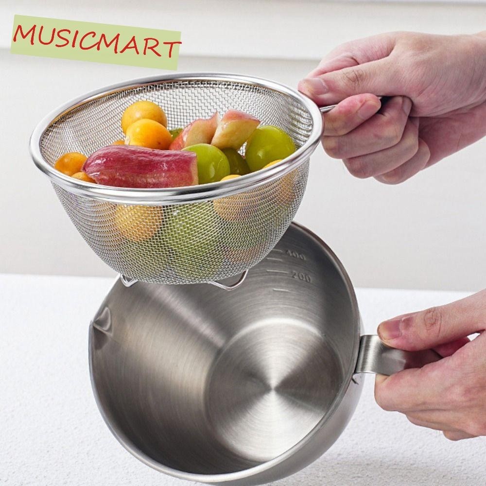 Musicmart กรองชานม มีหูหิ้ว สแตนเลสตะกร้ากรองนมถั่วเหลืองตะกร้าท่อระบายน้ําตาข่ายละเอียดทนทานข้าวกระชอนแคมป์ปิ้ง