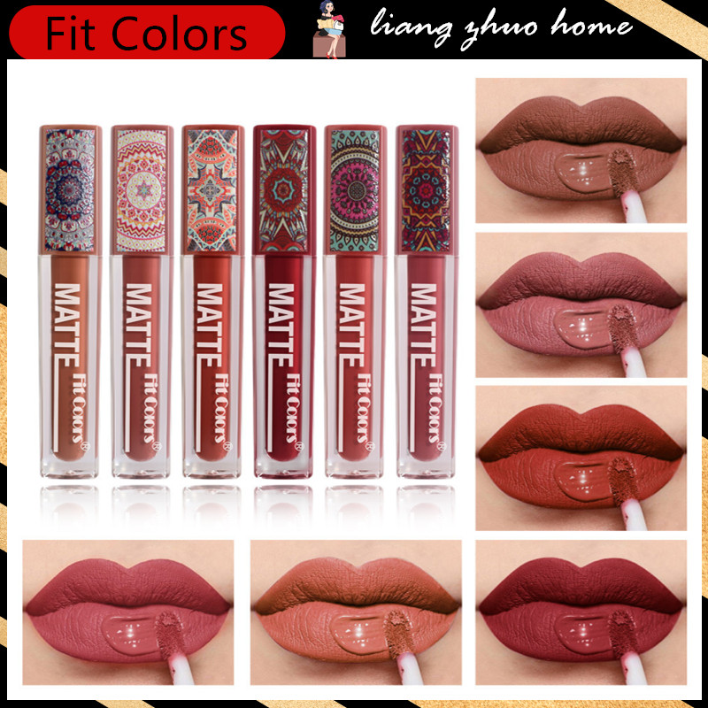 6 สี Lip Glaze Matte Liquid ลิปสติกแต่งหน้ากํามะหยี่กันน้ํา Dark Brown Lip Gloss Lasting Pigment เซ็กซี่สีแดง Lip Tint เครื่องสําอาง