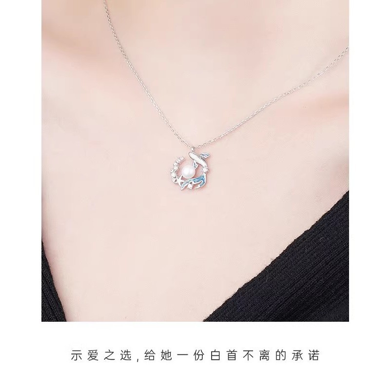 แฟชั่น ส925 เงินสร้อยคอปลาวาฬสีฟ้าหญิงที่ไม่ซ้ํากันเลียนแบ รูปที่ 8