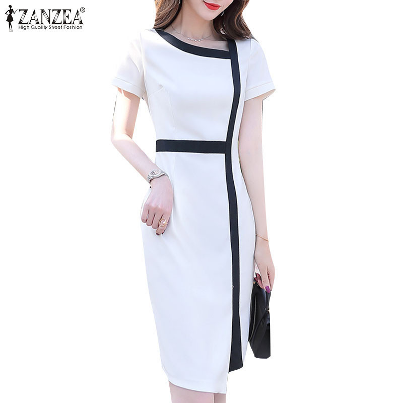 ZANZEA ซานเซีย ผู้หญิงเกาหลีลําลองแยกรอบคอแขนสั้นเข่าความยาวชุดแฟชั่น