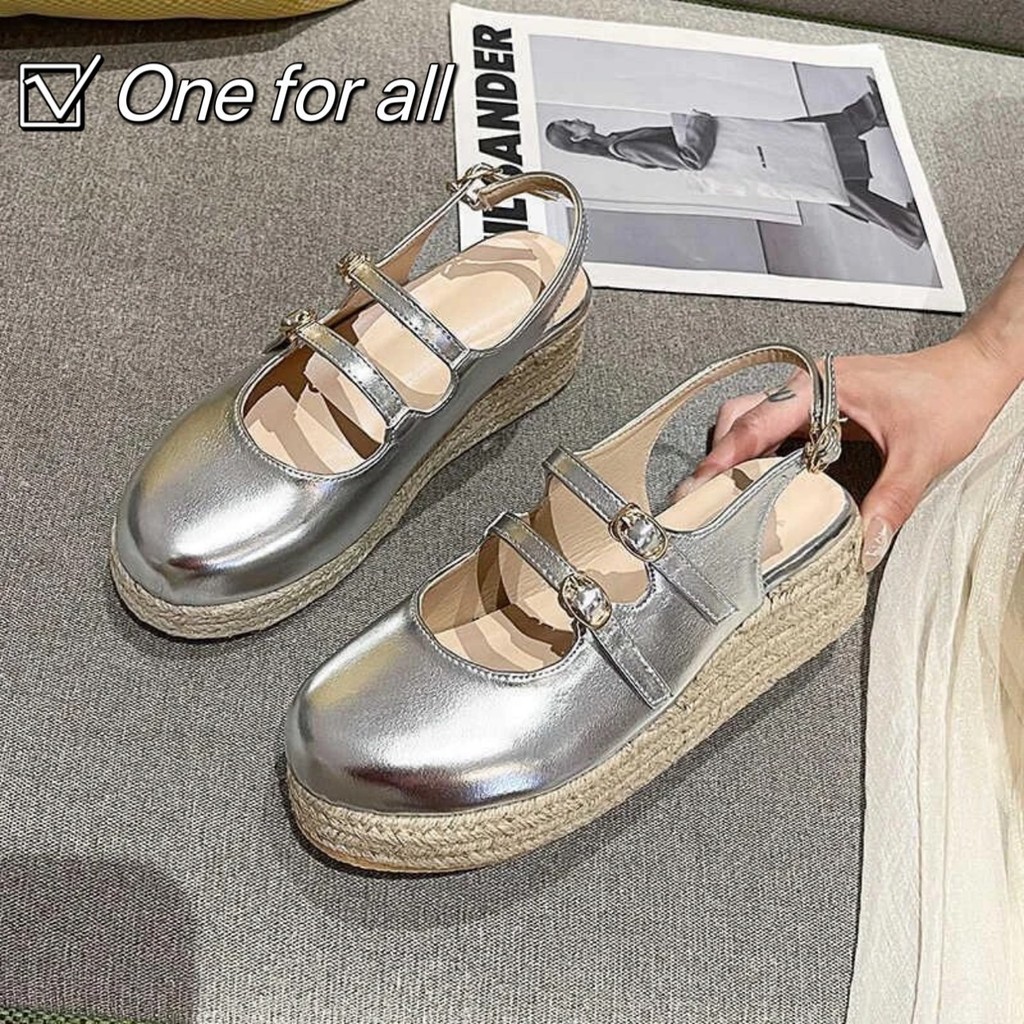 TX585 สุดปัง มาใหม่ล่าสุด!รองเท้าส้นสูง 2 นิ้ว สีเงินสุดหรู ใส่แล้วโดดเด่นเป็นประกาย รองเท้าส้นเตารีดสไตล์MaryJane