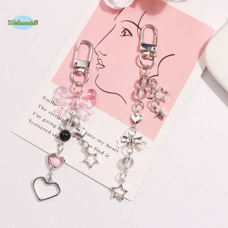 [ยินดีต้อนรับ] Goth โทรศัพท์ Charm Bow Heart Star พวงกุญแจจี้ Kawaii Key Chain กระเป๋าโทรศัพท์อุปกรณ์เสริมน่ารักสําหรับสาวผู้หญิงเครื่องประดับใหม่