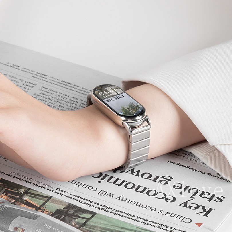สายสแตนเลสสําหรับ Xiaomi Mi Band 10 9 8 NFC สายรัดข้อมือโลหะสร้อยข้อมือสําหรับ Mi Band 10 อุปกรณ์เสริมสายนาฬิกา