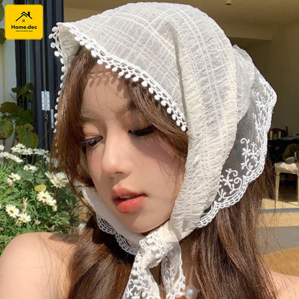 ผ้าพันคอ ผ้าโพกหัว ผ้าลูกไม้ ทรงสามเหลี่ยม สีเบจ สไตล์ฝรั่งเศส วินเทจ เครื่องประดับ สําหรับถ่ายภาพริมทะเล วันหยุด