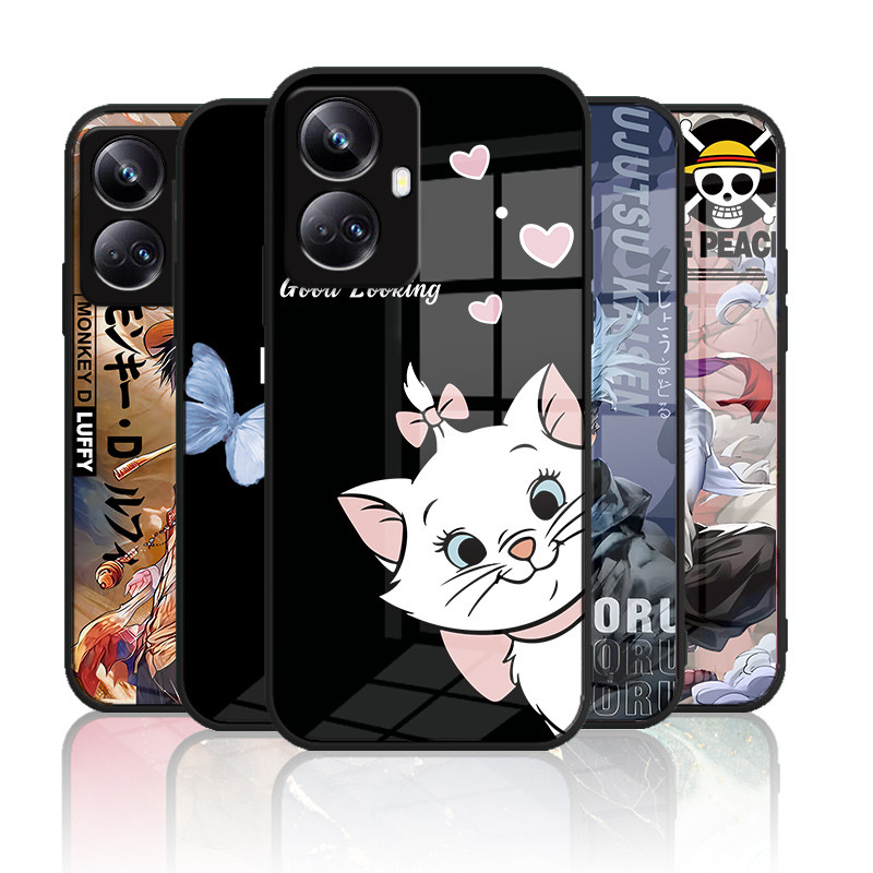 เคสกระจก OPPO Realme 10 pro plus 5g เคสกระจกนิรภัยฮาร์ดฝาหลังขอบซิลิคอนอ่อน