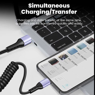 Elough 3 in 1 ข้อศอก USB/Type C Connector รถสั้นฤดูใบไม้ผลิข้อมูลสาย 0.2M ถึง 1M แบบพกพา USB C/Type C ถึง Type C PD สายชาร์จ