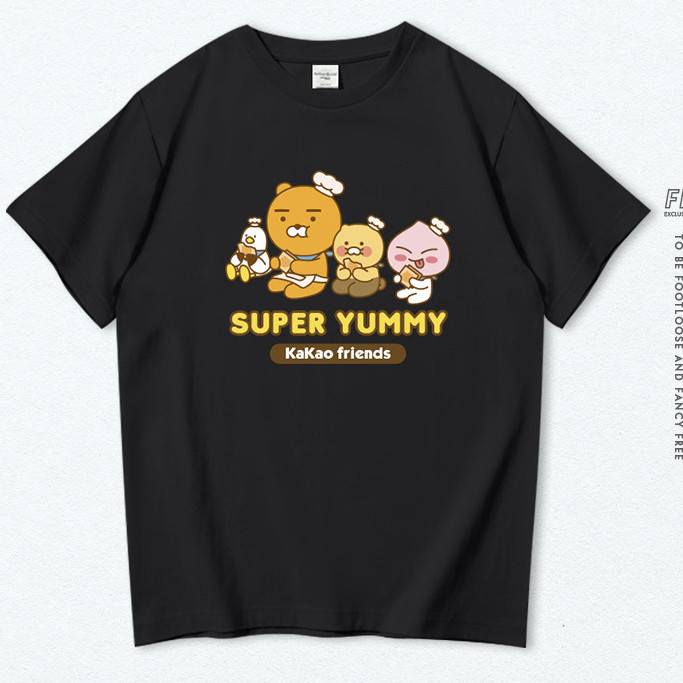 ใหม่ Kakao friends เสื้อยืดแขนสั้นผ้าฝ้ายแท้คอกลมผู้ชายผู้หญิงเสื้อหลวมคู่รัก