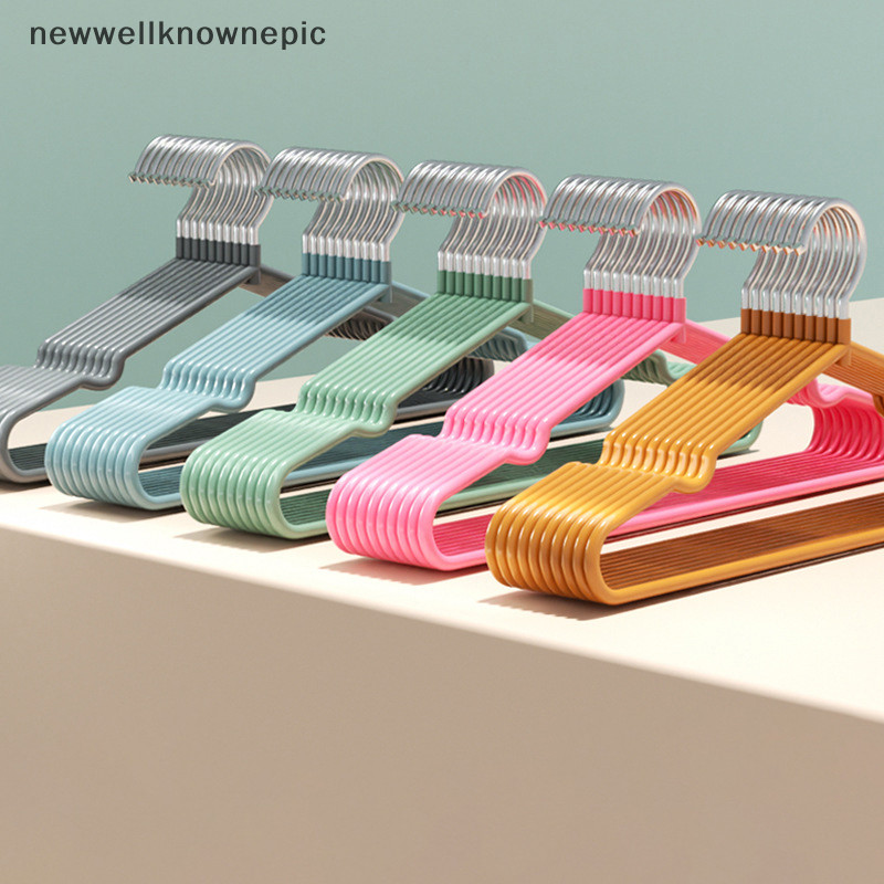 Newwellknownepic ไม้แขวนเสื้อแบบมีร่องสําหรับ Airing เด็กผู้ใหญ่โลหะเรียบง่ายหนาลื่นจุ่มพลาสติกไม้แขวนเสื้อสีฟ้าสีเขียว TH